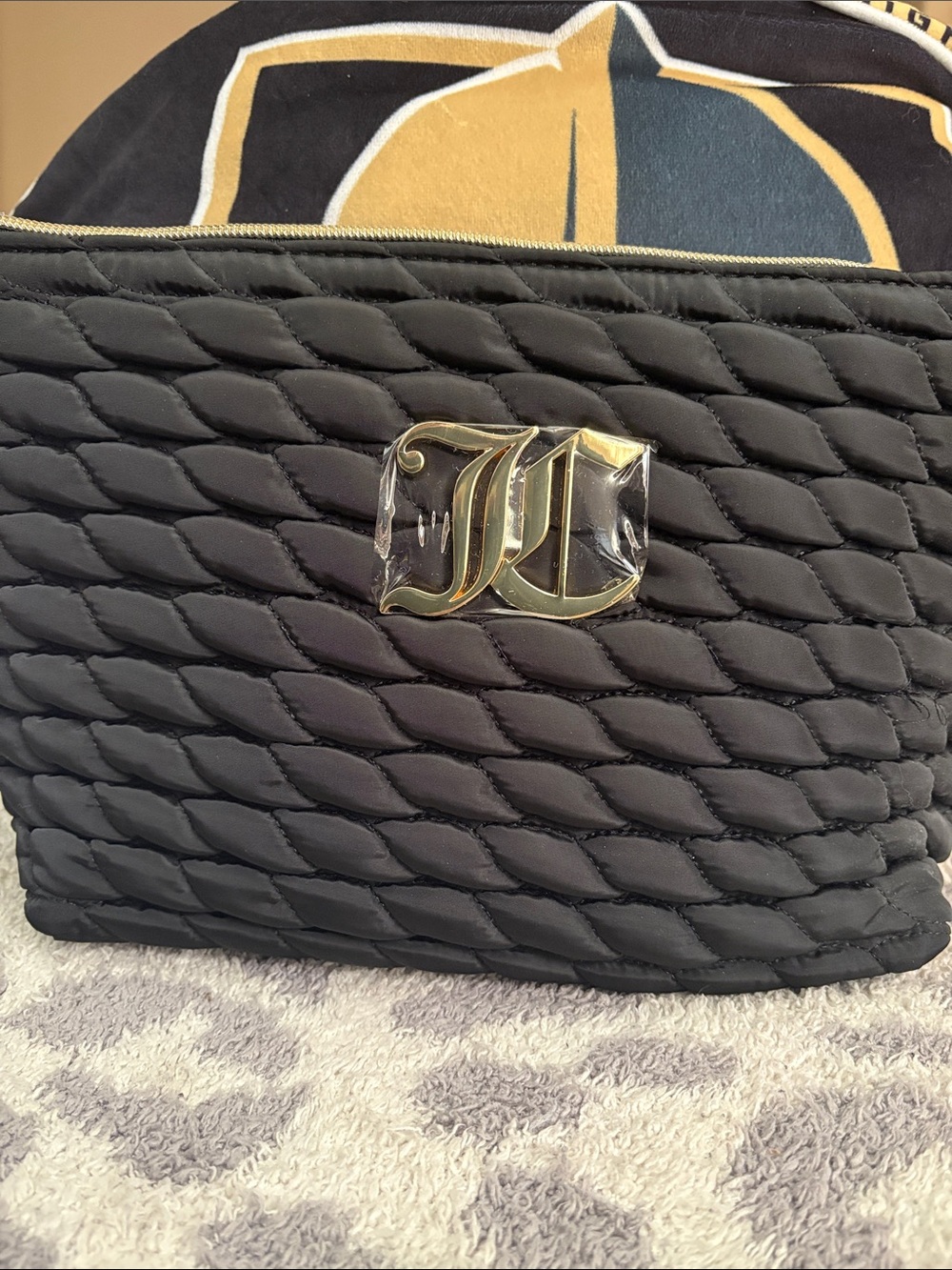 Juicy Couture Black Quilted Cosmetic Bag with Gold Hardware